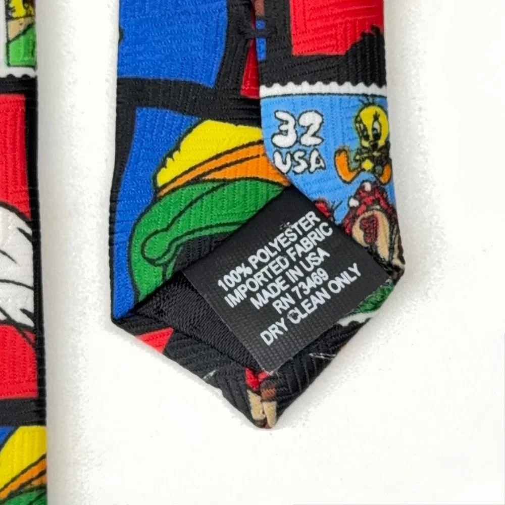 Vintage 1997 Looney Tunes Stamp Collection USPS Mens Tie Color Block Characters